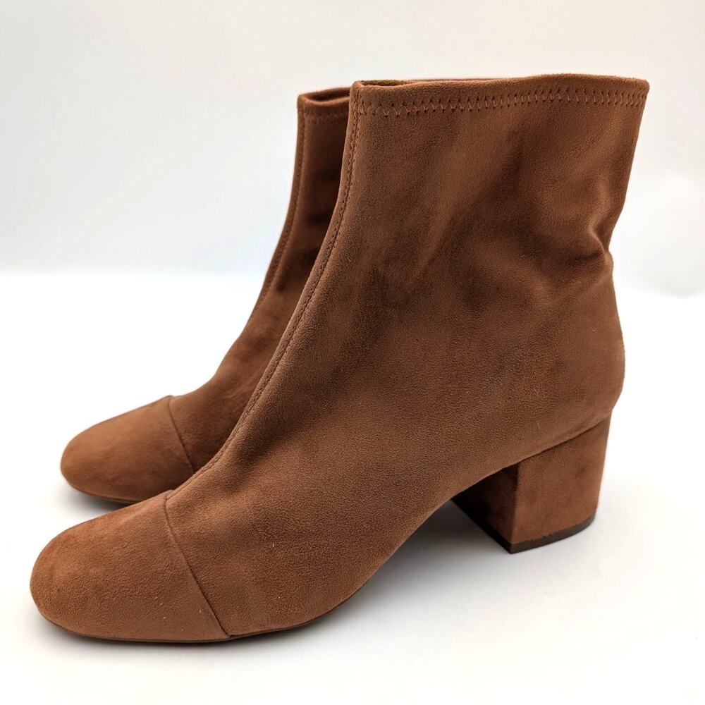 Linea Paolo Willis Block Heel Ankle Bootie Side Zip Women's Toffee Size US9.5M